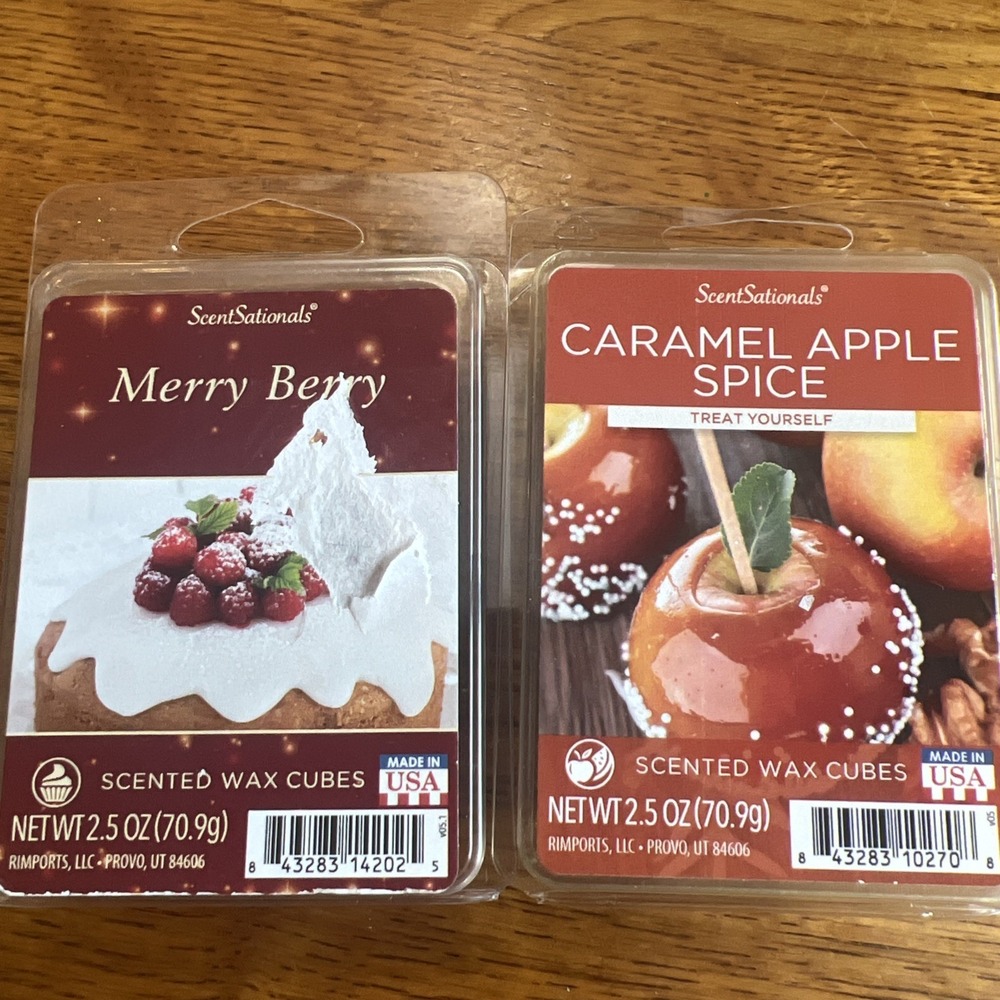 New- ScentSationals Scented Wax Cubes: Caramel Apple Spice & Merry Berry 2.5 oz